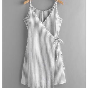 Gray/white striped wrap dress